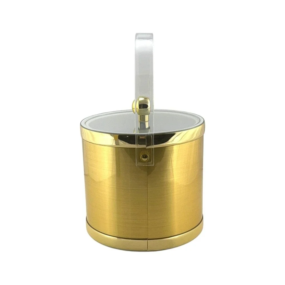 Culver Vintage Gold Ice Bucket Devon Insulated Clear Handle and Lid 3 Qt Taiwan